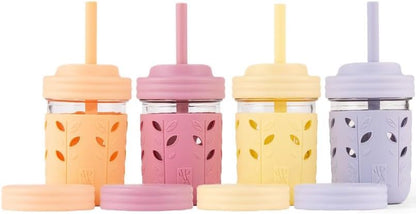Elk and Friends Kids & Toddler Cups | The Original Glass Mason jars 8 oz with Silicone Sleeves &