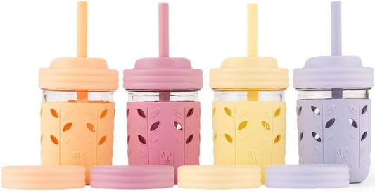 Elk and Friends Kids & Toddler Cups | The Original Glass Mason jars 8 oz with Silicone Sleeves &