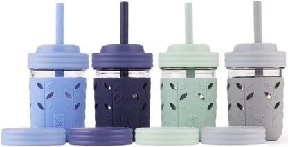 Elk and Friends Kids & Toddler Cups | The Original Glass Mason jars 8 oz with Silicone Straws with