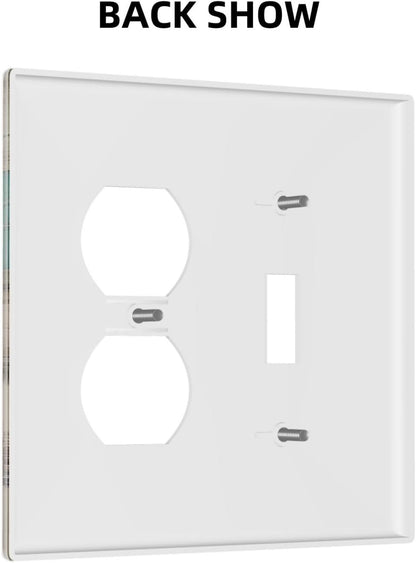 Wallplates Vintage Wood Brown Turquoise Splicing 1 Toggle 1 Duplex Switch Plate Electrical Gfci Faceplate Decorative Light Switch Covers For Farmhouse Cabin Decor