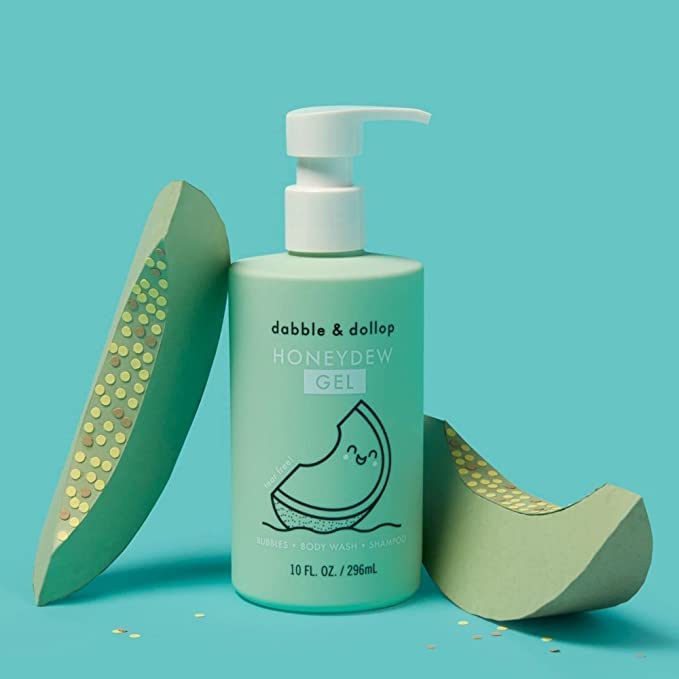 Dabble & Dollop Honeydew Melon Body Wash & Shampoo – 3-in-1 Natural Bubble Bath for Kids, Made in