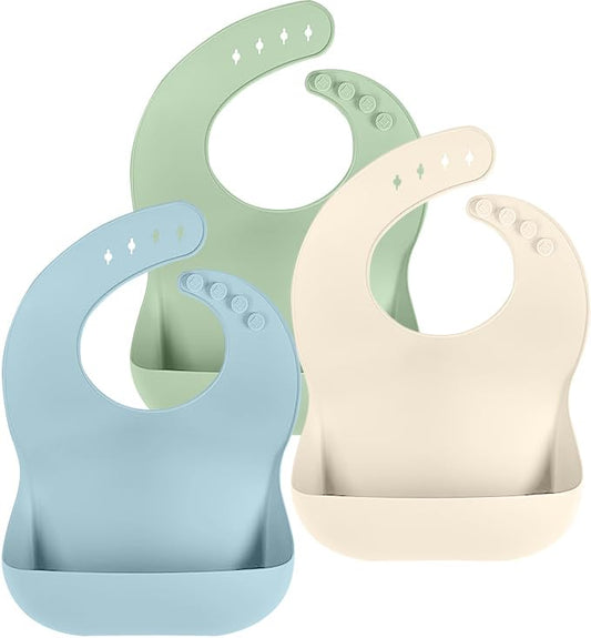 Cuddle Campus Set of 3 Silicone Bibs for Babies & Toddlers,Soft Adjustable Bibs with Pocket Food