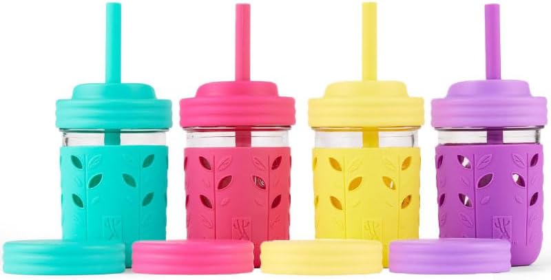 Elk and Friends Kids & Toddler Cups | The Original Glass Mason jars 8 oz with Silicone Sleeves &