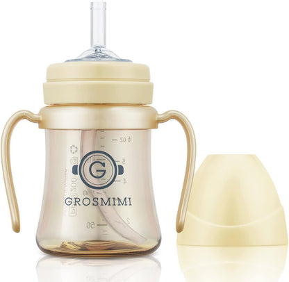 GROSMIMI Spill Proof no Spill Magic Sippy Cup with Straw with Handle for Baby and Toddlers, Customizable, PPSU, BPA Free 6 oz (Butter)