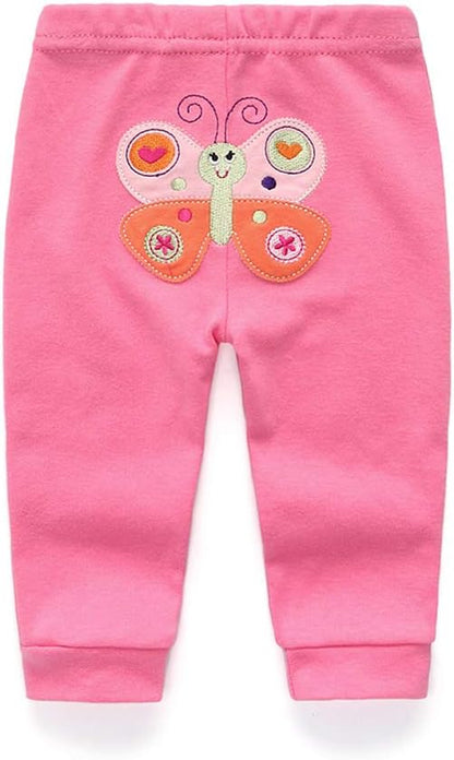 Unisex Newborn Baby Cotton 4-Pack Pants Embroidery Pringting Casual Leggings 0-24 Months for Boys and Girls