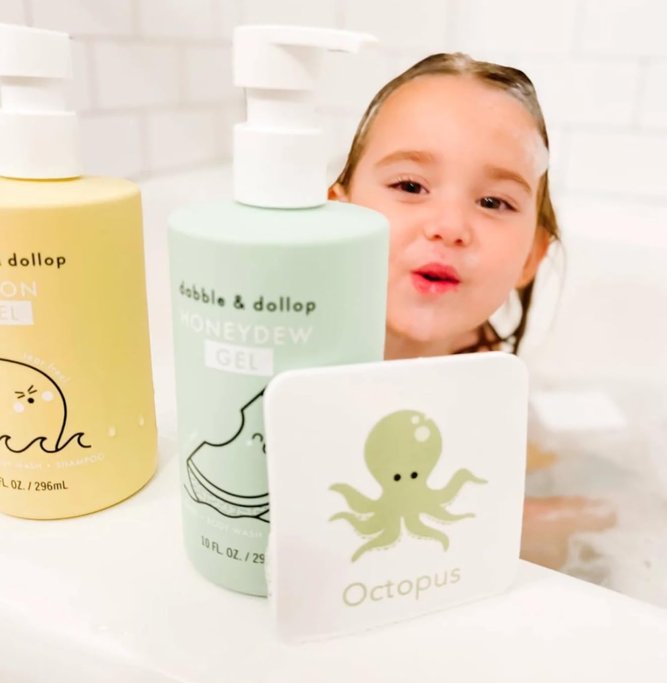 Dabble & Dollop Honeydew Melon Body Wash & Shampoo – 3-in-1 Natural Bubble Bath for Kids, Made in