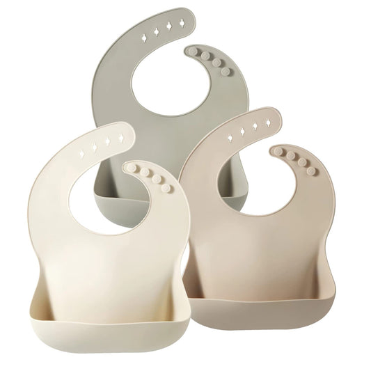 PandaEar Set of 3 Silicone Baby Bibs, Waterproof Soft Adjustable Bibs for Babies Toddlers 10-72