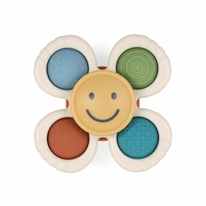 Itzy Ritzy Fidget Toy with Sensory Poppers & Suction Cup; Fidget Toy Sticks to Highchairs, Tables or Tubs While Spinning & Engaging Baby with 4 Textured Poppers, Smile