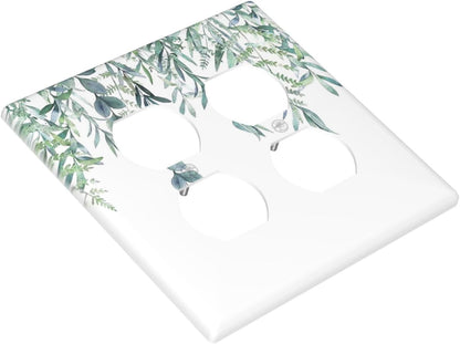 Eucalyptus Leaves Greenery Vine Flowers Simplicity Outlet Covers 2 Gang Double Duplex Decorative Light Switch Covers Electrical Wallplates Socket Faceplate for Bed Room Living Room Decor
