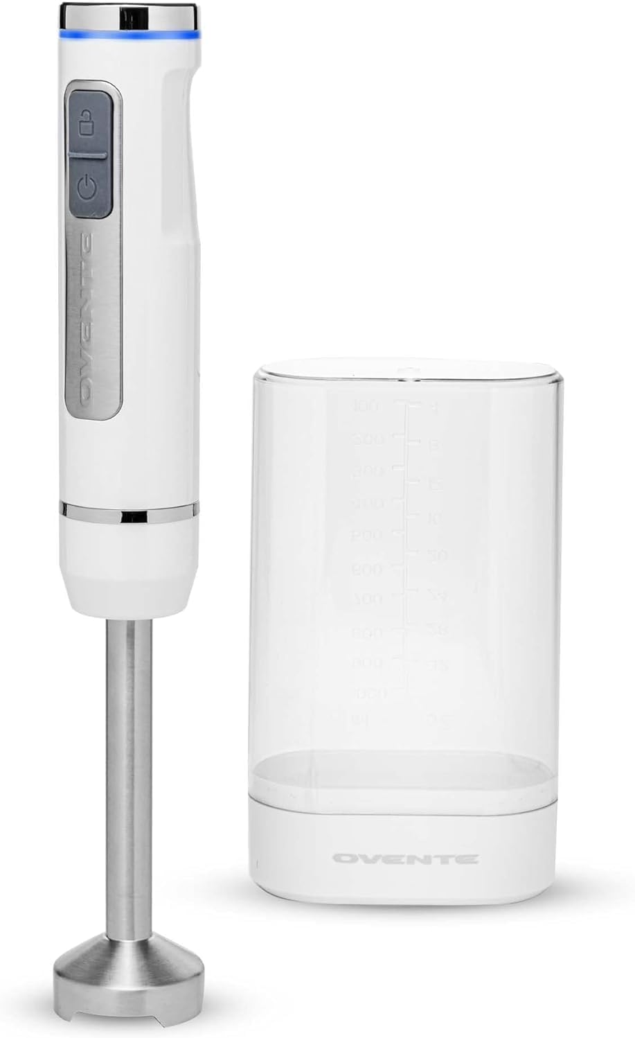 OVENTE Cordless Immersion Hand Blender, Rechargeable Handheld Portable Stick Mixer with 8 Mixing