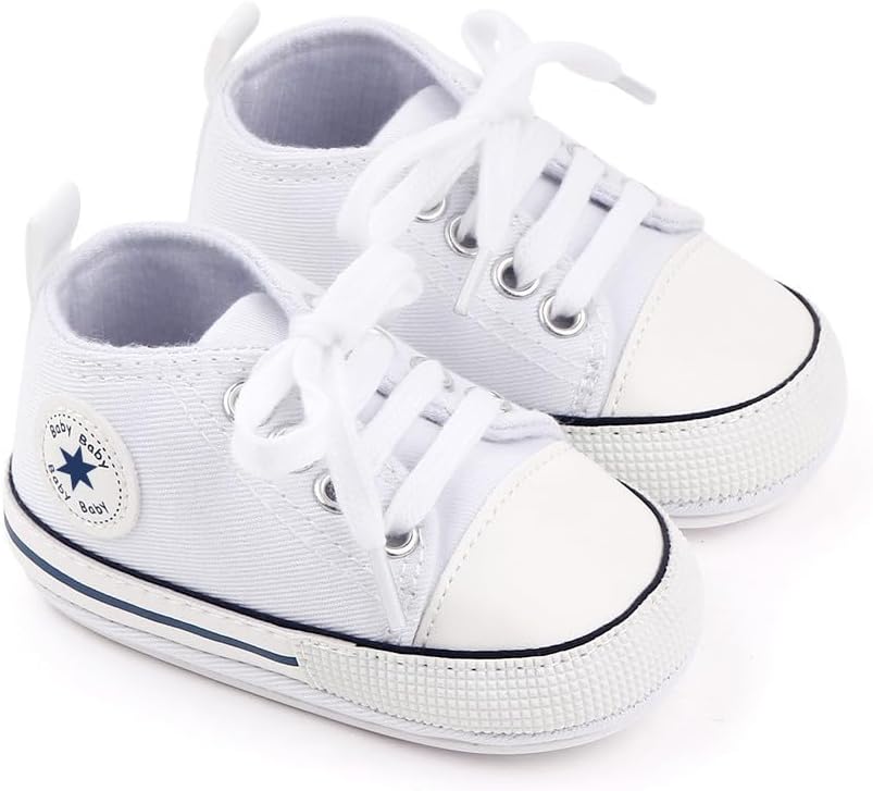 Unisex Baby Girls Boys Canvas High-top Shoes, Newborn Infant Anti-Slip Soft Sole Frist Walking Breathable Sneakers