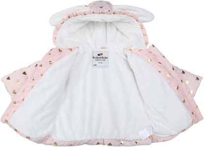 Rokka&Rolla Baby Girls' Water-Resistant Soft Mini Fur Lined Puffer Jacket Winter Coat for Newborn Infant Toddler