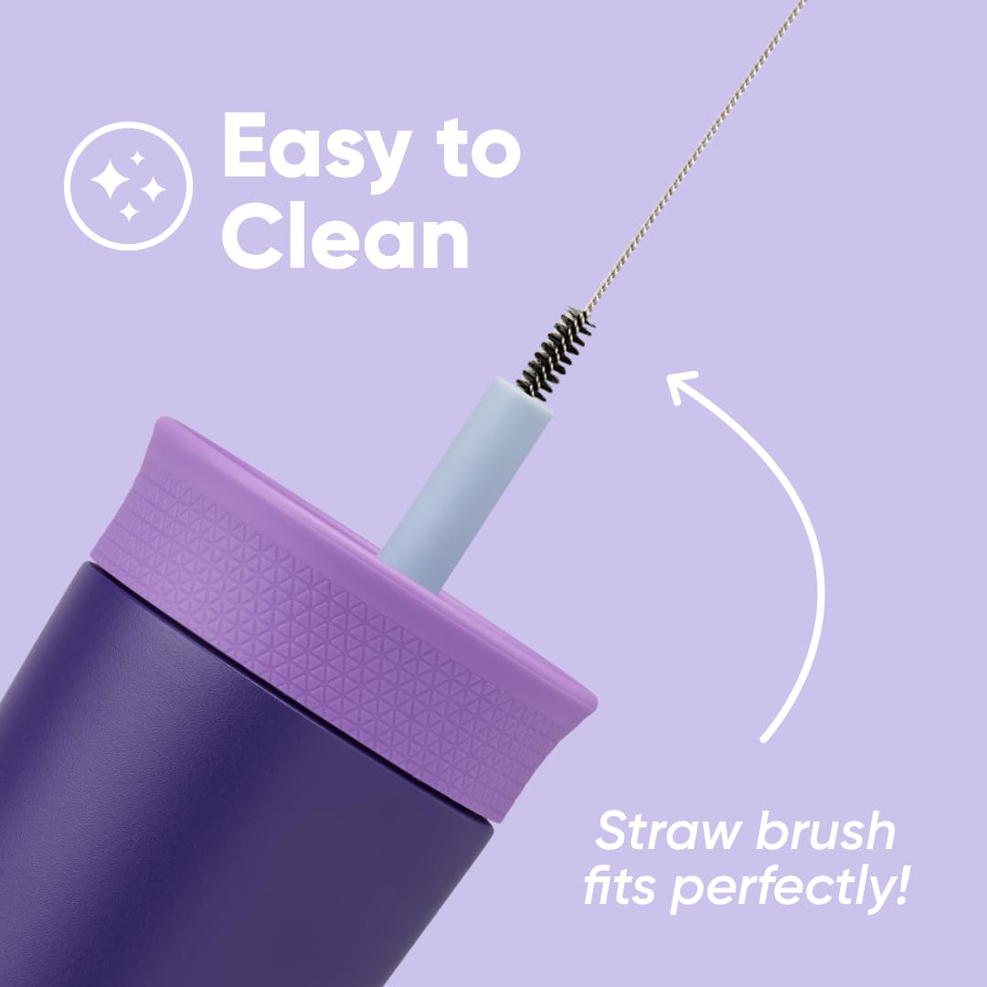 Owala Kids Insulation Stainless Steel Tumbler with Spill Resistant Flexible Straw, Easy to Clean, Kids Water Bottle, Great for Travel, Dishwasher Safe, 12 Oz, Purple (Peacock Palace)