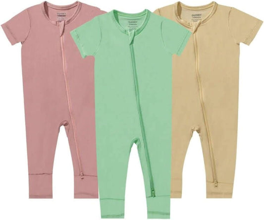 GUISBY Rayon Made from Bamboo Baby Pajamas, Summer Short Sleeve Footless Rompers, 2 Way Zipper Sleeper