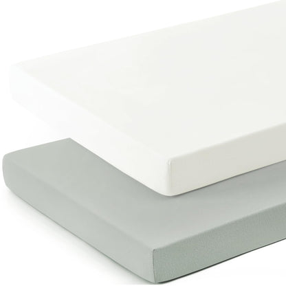 GRSSDER Mini Crib Sheets Fitted, Pack and Play Sheets 2 Pack, Ultra Soft Stretchy Pack N Play