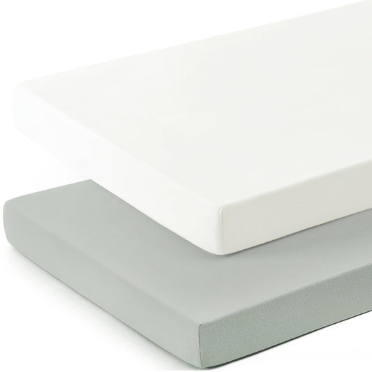 GRSSDER Mini Crib Sheets Fitted, Pack and Play Sheets 2 Pack, Ultra Soft Stretchy Pack N Play