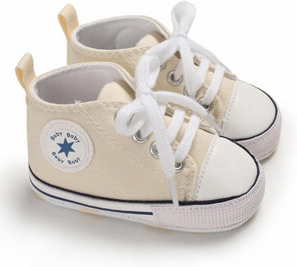 Unisex Baby Girls Boys Canvas High-top Shoes, Newborn Infant Anti-Slip Soft Sole Frist Walking Breathable Sneakers