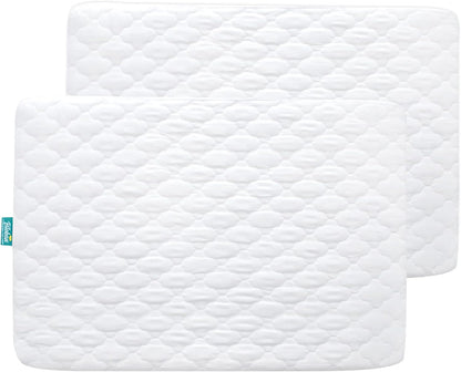 Biloban Pack and Play Sheets and Waterproof Mattress Protector Pad Cover 4 Pack Set, Ultra Soft, Grey, Noiseless Waterproof, Machine Wash
