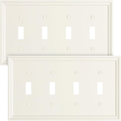 2-Pack Quad Toggle Light Switch Cover Plate, Light Almond Decorative Switch Plate Covers, Natural Bamboo Fiber 4 Gang Wall Plate, Corrosion Resistant