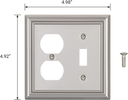 DEWENWILS Combo Toggle/Duplex Wall Plates, Brushed Nickel Double Outlet Covers, 2-Pack