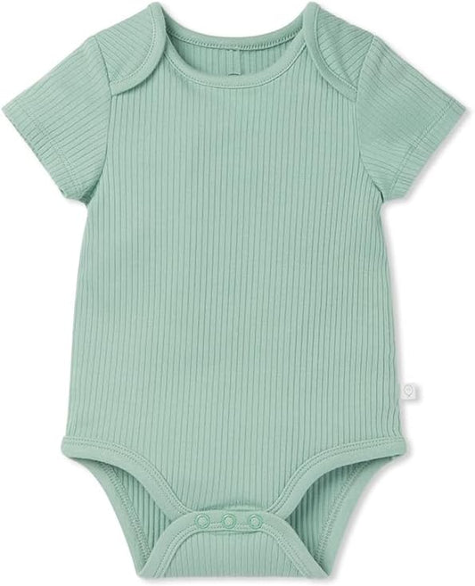 MORI Baby Ribbed Short Sleeve Bodysuit with Envelope Neck and Nickel Free Poppers - Unisex Toddler