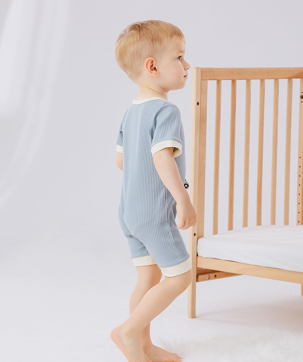 Bafeicao Unisex Baby Boy Girl 2 Pack Rompers Short Sleeve 2 Way Zipper One Piece Jumpsuits Clothes Sets