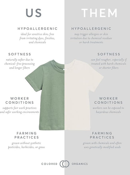 Colored Organics - Organic Cotton Toddler Short Sleeve Shirts - Baby Toddler and Kids Tops - Girls and Boys Tees