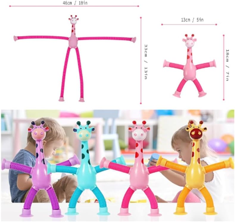 4 Pcs Telescopic Suction Cup Giraffe Toy, Funny Pop Tubes Sensory Toy for Toddlers, Educational Fidget Toys for Anxiety Kids for 3 4 5 6 7 8 9 Year Old Boys Girls