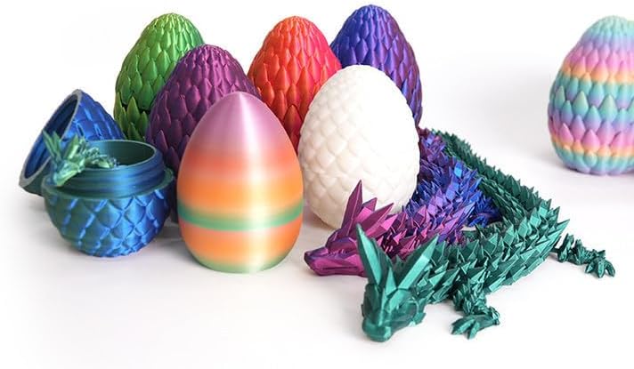 Cessfle 3D Printed Dragon in Egg, Crystal Dragon Eggs with Dragon Inside, Full Articulated Dragon Eggs 3D Dragon Toys, Mystery Dragon Egg for House of Dragon, 3D Printed Animals Fidget Toys