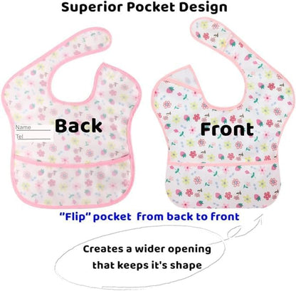 Baby bibs Waterproof Toddler bib - Feeding bib with Pocket for Infant Boy Girl Washable 6-36M