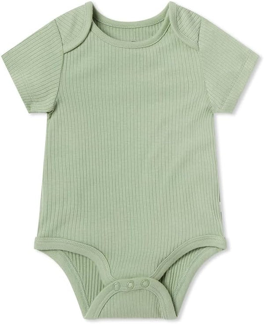MORI Baby Ribbed Short Sleeve Bodysuit with Envelope Neck and Nickel Free Poppers - Unisex Toddler