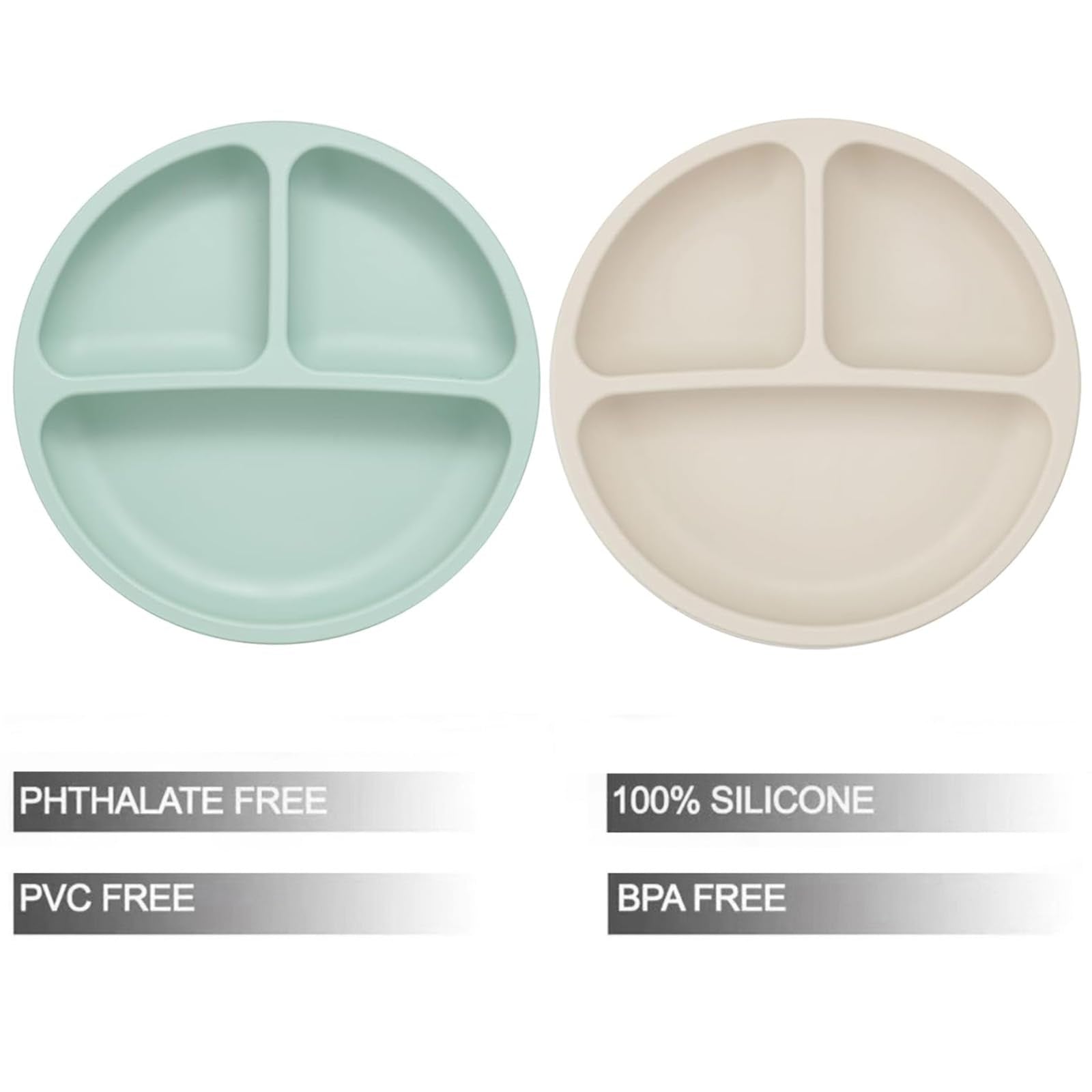 PandaEar Baby Feeding Set| 2 Pack Silicone Divided Suction Plate, 2 Set Toddler Spoons & Forks|