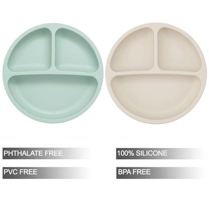 PandaEar Baby Feeding Set| 2 Pack Silicone Divided Suction Plate, 2 Set Toddler Spoons & Forks|