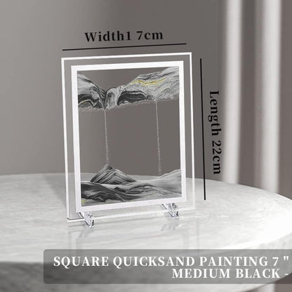 Moving Sand Art Picture 3D Deep Sea Sandscapes Sand Art Liquid Motion Bubbler Timer for Adult Kid Desktop Art Toys for Home Decor and Office(Square+Black+7In)