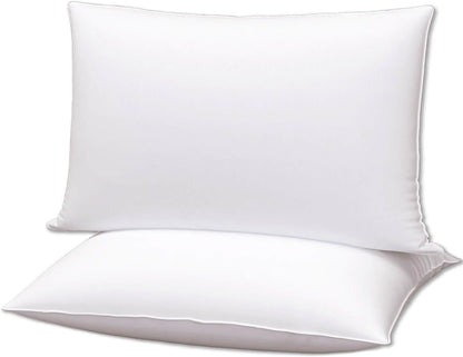 Squishy Flat Bed Pillows Queen Size Set of 2 Extra Soft Thin Pillow for Stomach Sleeping Adults Kids Back Sleeper Plush Fluffy White 20x30 inches