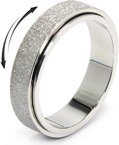 Anxiety Ring for Women Men, Titanium Stainless Steel Spinner Ring, 5 Colors, 6MM, Size 6-10, 3 Styles Anxiety Ring-Moon Star, Sandblasted Finished, Hollow Outer