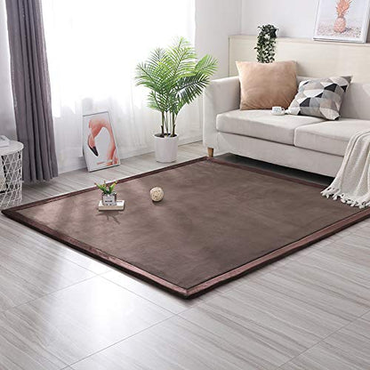 Loartee Coral Velvet Crawling Rugs Area Rugs Play Mat (6'8"x9'8", Coffee) for Toddler Children Yoga Exercise Pads Carpet