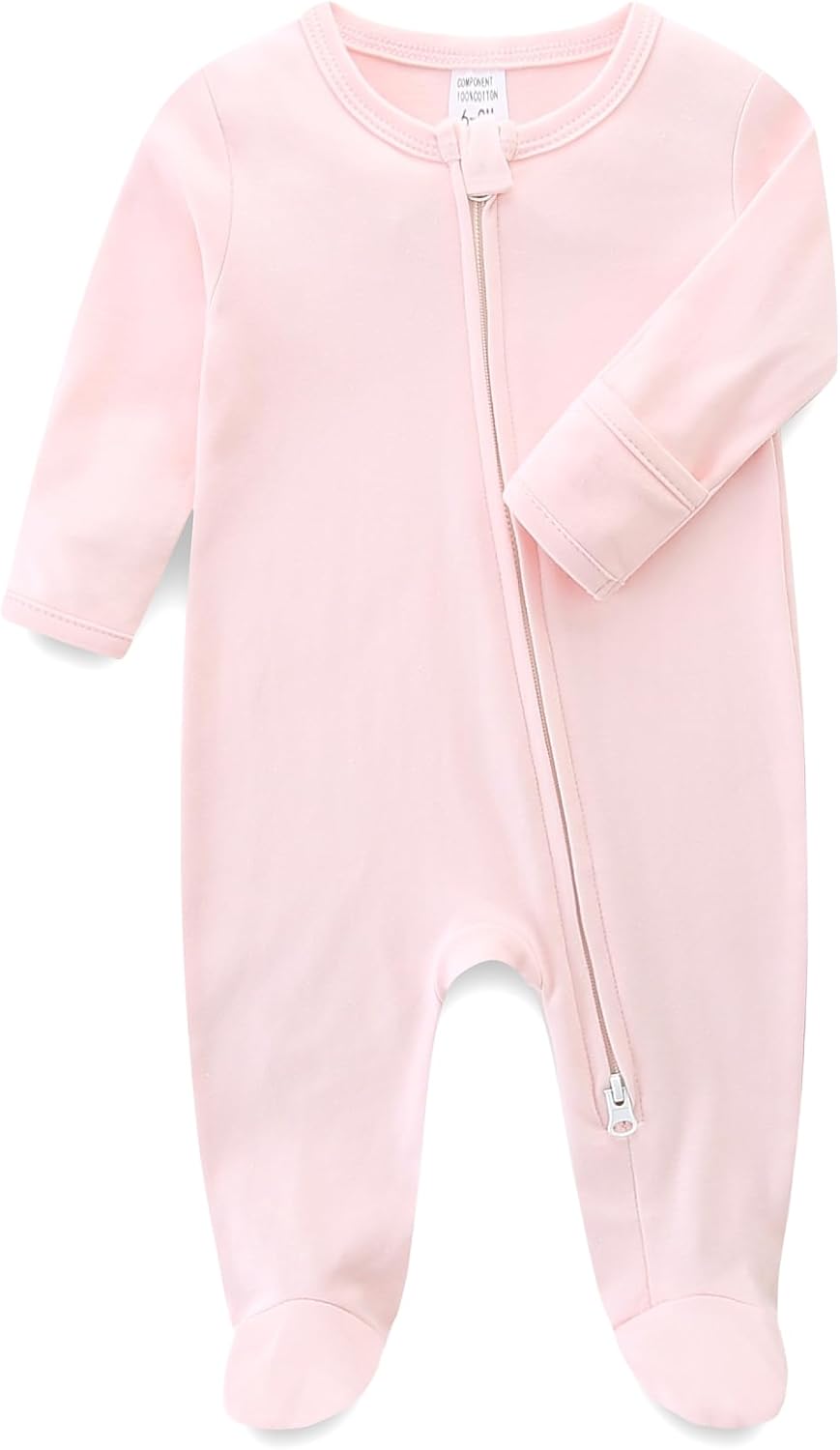 Baby Romper 100% Organic Cotton Pajamas One Piece Long Sleeve Zipper Footie Onesie for 0~12M Baby