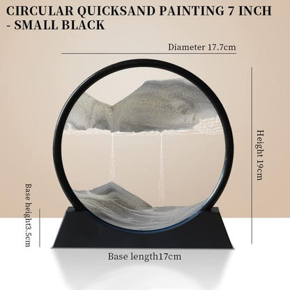 Moving Sand Art Picture 3D Deep Sea Sandscapes Sand Art Liquid Motion Bubbler Timer for Adult Kid Desktop Art Toys for Home Decor and Office(Round+Black+7In)