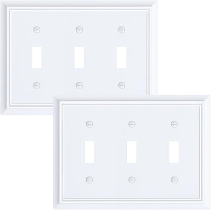 2-Pack Triple Toggle Light Switch Cover Plate, Durable Natural Bamboo Fiber Decorative Switch Plate Covers, Pure White 3 Gang Wall Plate, Corrosion Resistant