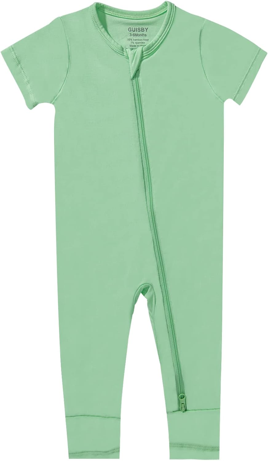 GUISBY Rayon Made from Bamboo Baby Pajamas, Summer Short Sleeve Footless Rompers, 2 Way Zipper Sleeper