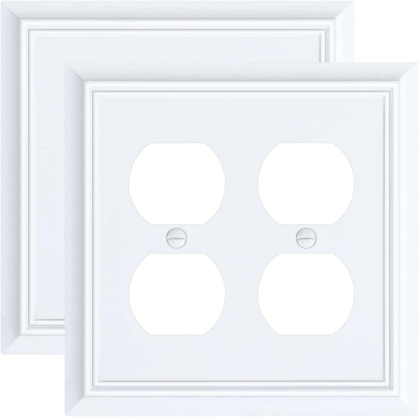 2-Pack Double Duplex Outlet Cover, Pure White Decorative Switch Plates and Outlet Covers for Electrical Outlets, Durable Natural Bamboo Fiber Wall Plates, 2 Gang Receptacle Cover