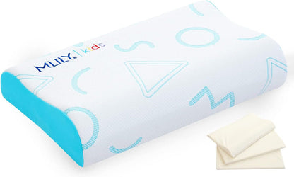 MLILY Kids Pillow for Sleeping, Adjustable Kids Memory Foam Pillow for Bed Set, Breathable and Cooling Pillows for Kids Boy Girl, CertiPUR-US Certified, 12x20 Inch, Blue