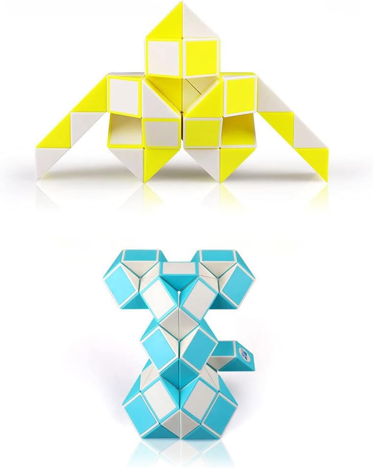 2 Pack Fidget Magic Snake Cube Puzzles Twist Ruler Speed Cubes Brain Teaser Game Toys for Kids Random Color (48 Block)