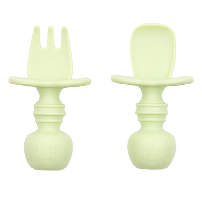 Bumkins Baby Utensils Set, Chewtensils Silicone Spoons for Dipping, Self-Feeding, Baby Led Weaning, Trainer Learning, First Stage Eating, Soft Practice Fork and Spoon, Babies 6 Months, Sage Green