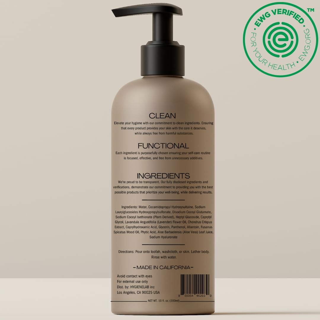Mens Natural Body Wash - Ultra Hydrating, EWG Verified Clean Formula, Lavender Sands Scent