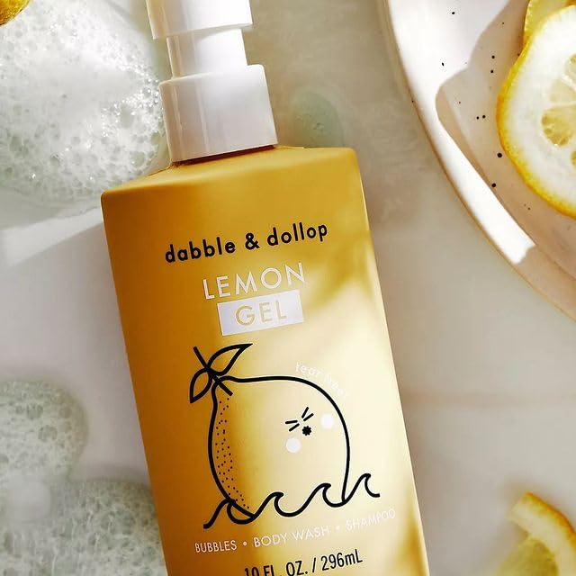 Dabble & Dollop Lemon Body Wash & Shampoo – 3-in-1 Natural Bubble Bath for Kids, Made in USA, No
