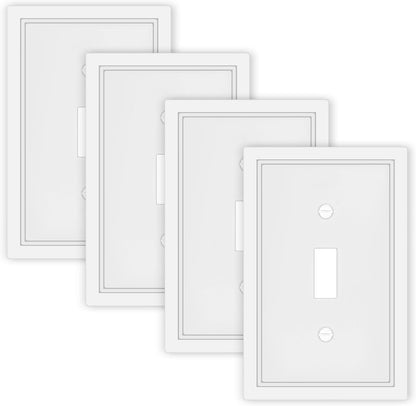 White Decorative Light Switch Cover Plate, Classic Single Toggle Switch Plate Covers, Natural Bamboo Fiber 1 Gang Wall Plates for Bathroom Kitchen- 4 Pack