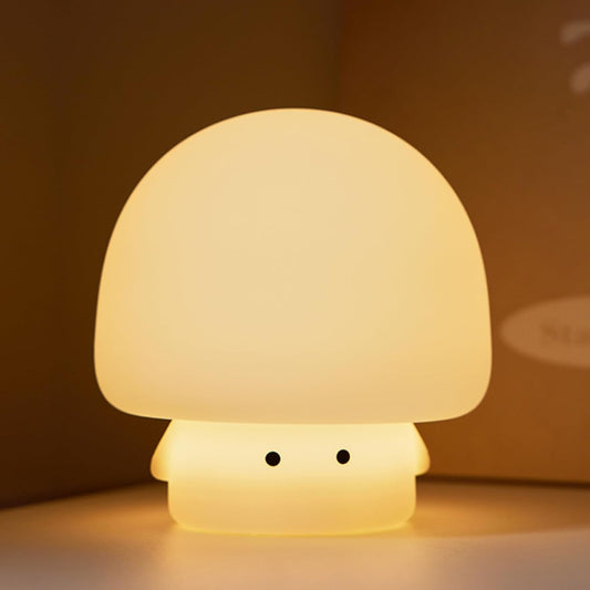 Cute Baby Night Light for Kids,Rechargeable Dimmable Silicone Nursery Toddler Mushroom Nightlight,Squishy Bedside Lamp for Night Stands,Fun Decor for Children,Mother's Day Gift(White)