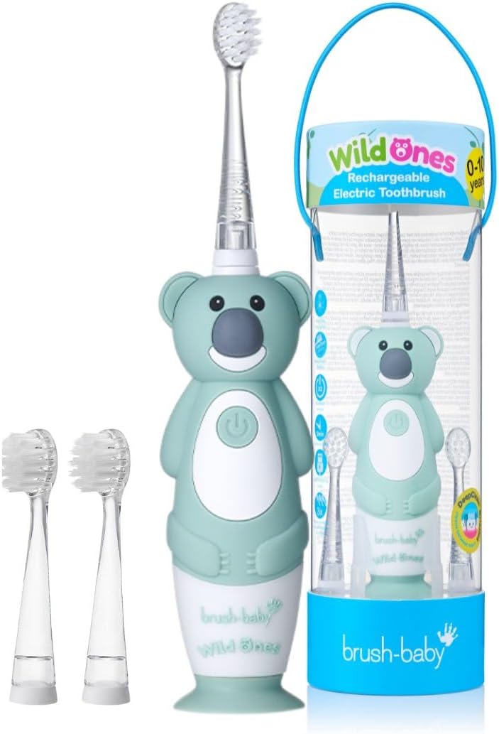brush-baby WildOnes™ Rechargeable Kids Electric Toothbrush – Koala | Flashing Lights, 2-Min Timer